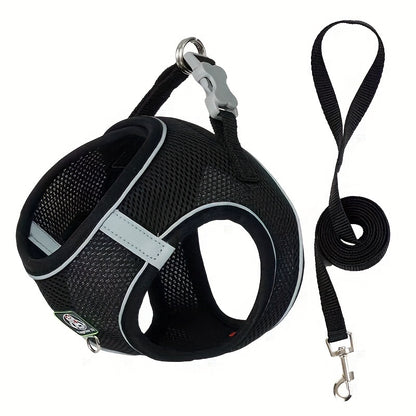 Pet Harness And Leash Set, Reflective And Breathable Vest-Style, Small to Medium-Sized, Without Battery