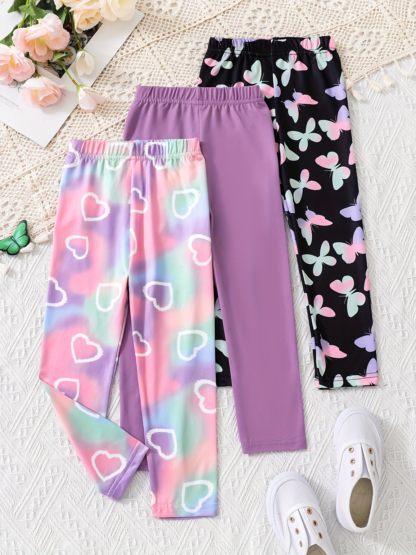 3pcs Girls' Soft Slim-Fit Joggers Yoga Pants Long Pants Children's Spring/Autumn Wear