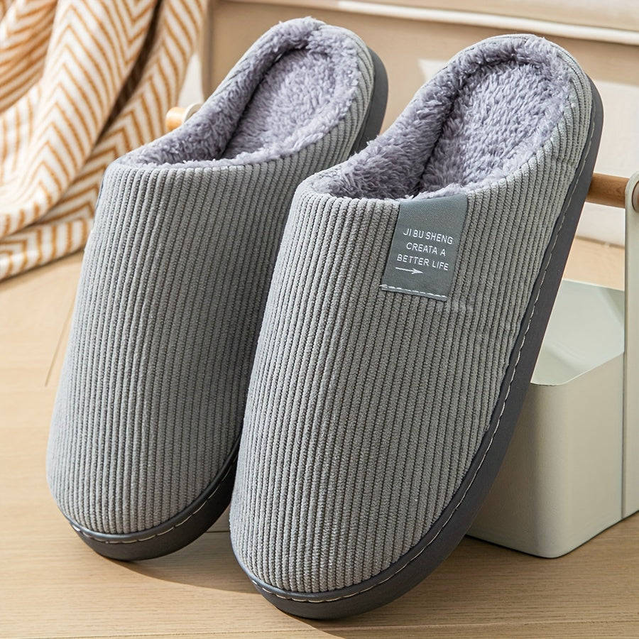 Men's Slippers for Autumn/Winter, Couple's Home Slippers, Indoor Shoes, Warm Shoes, Non-Slip Plush Slippers, Simple Style