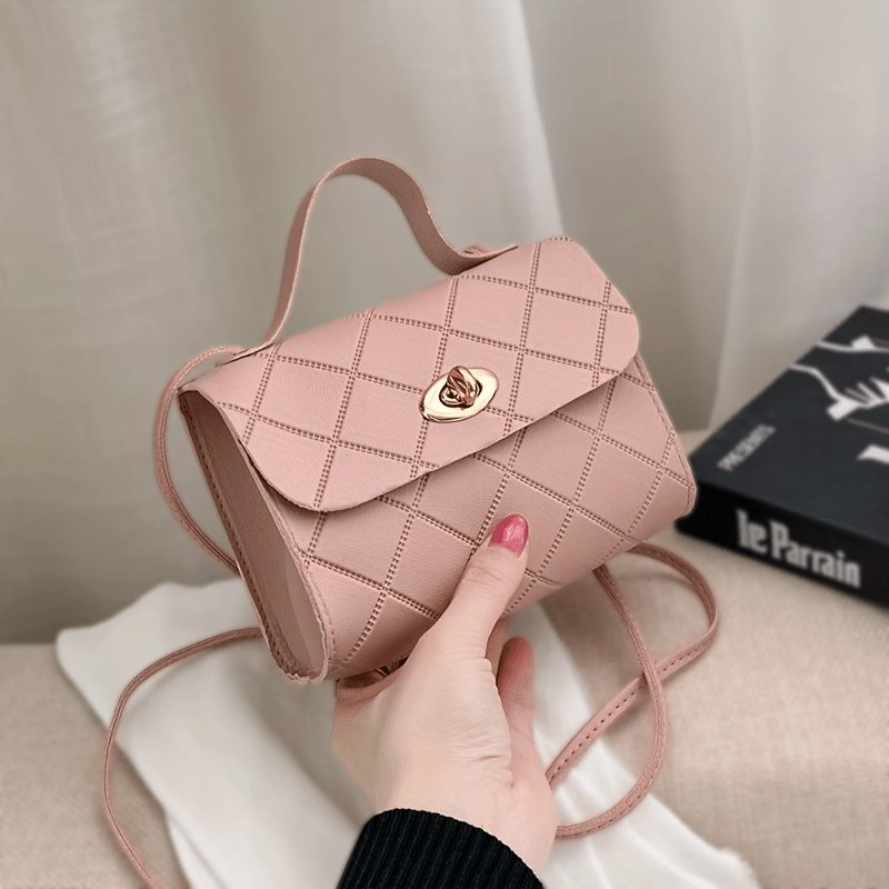 Women'S Stylish Crossbody Bag - a Chic Solid Color Shoulder Bag Featuring a Twist Lock Closure Design, Adjustable Strap with Golden Accents, Available in Patterns, And Comes in Black, Red, Pink, Brown
