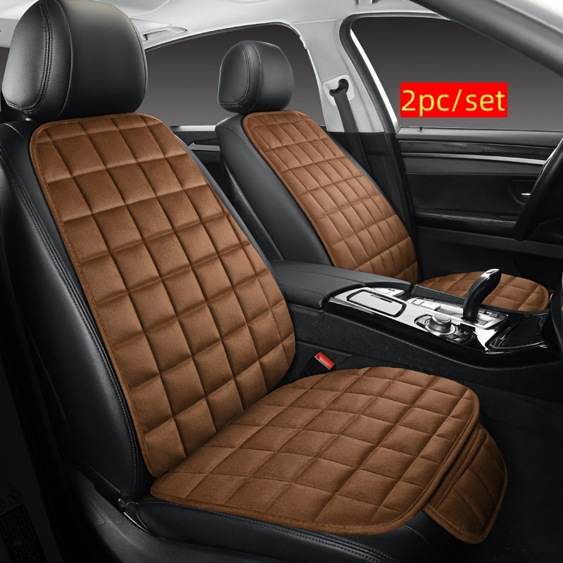 2pcs Car Seat Cushion Set, [Autumn And Winter Car Essentials] Soft Plush Car Seat Cover with Storage Pockets, Comfortable Driving, Universal Car Interior Additions Memory Foam Seat Cushion