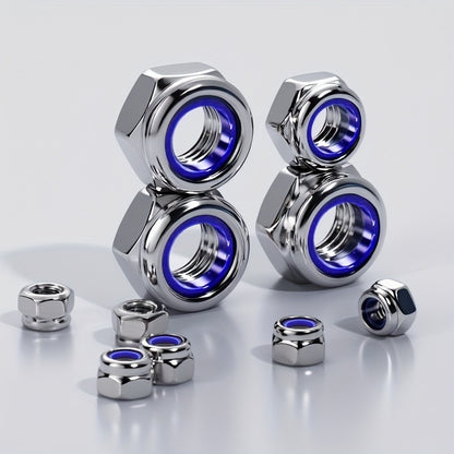 210-Pcs/150-Pcs Nylon Lock Nuts - Nylon Inserts, Full Thread, M3/M4/M5/M6/M8 Locking Design, Hex Screws, Durable Construction, for Industrial and Scientific Applications, Construction, Electrical Repair and Installation, Fasteners without box