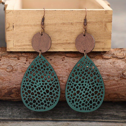 Vintage Style Hollow-Out PU Leather Drop Earrings, Iron Post, Non-Feather, for Daily Wear & Gifting, Versatile Jewelry | Vintage Earrings | Iron Ear Hooks, Novelty Earrings