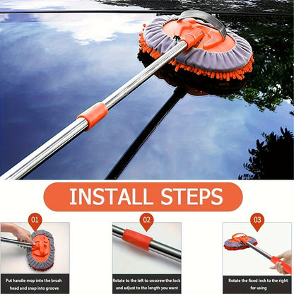 47.5Inch Microfiber Car Wash Brush Mop Set, Chenille Microfiber Sponge Duster No Paint Damage No Scratches, Long Handle Kit 2in 1 for Cleaning Cars, Trucks, SUVs, RVs, Trailers, Boats