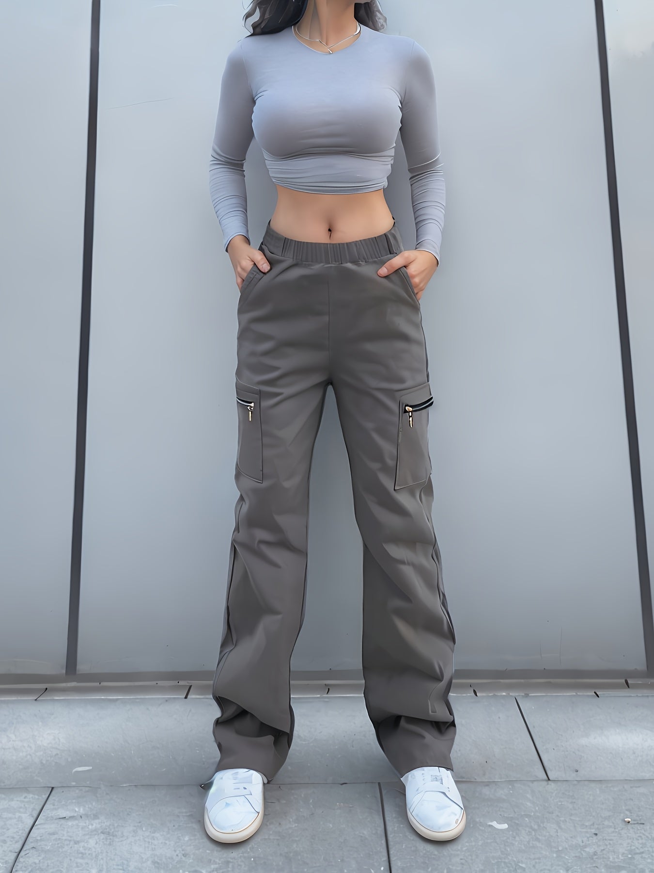 Straight Leg Cargo Pants, Y2K Streetwear Casual Pants, Women's Clothing