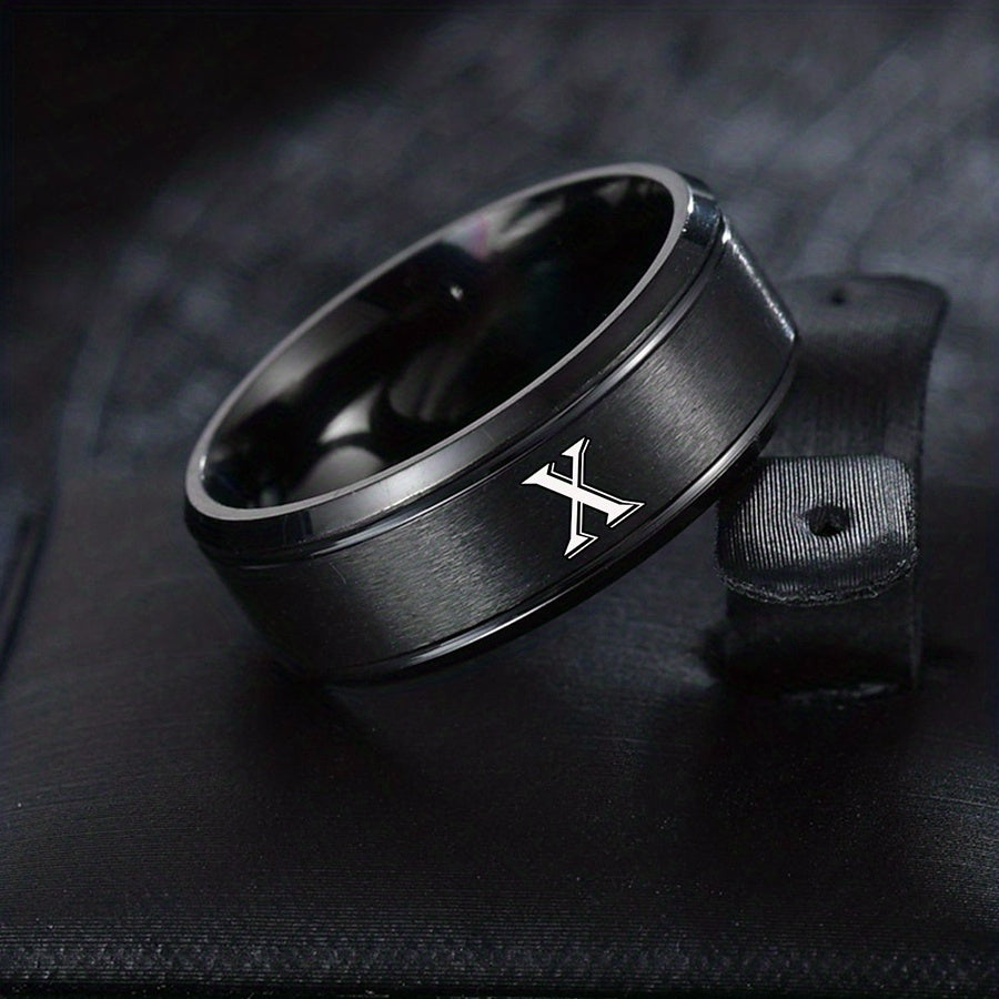 1pc European and American Fashion Versatile 26 English Letters Double Beveled Frosted Two-Line Men's Stainless Steel Ring (B81)