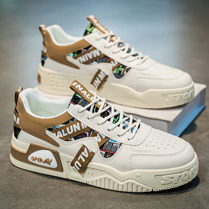 1 Pair Men'S Low-Top Sneakers - Breathable EVA Insoles & Random Letter Webbing, All-Season Lightweight Sneakers with Arch Support, Cushioned PVC Sole & Lace-Up Closure, / - For Running, Travel, Skateboarding, Travel Footwear, Trendy Footwear