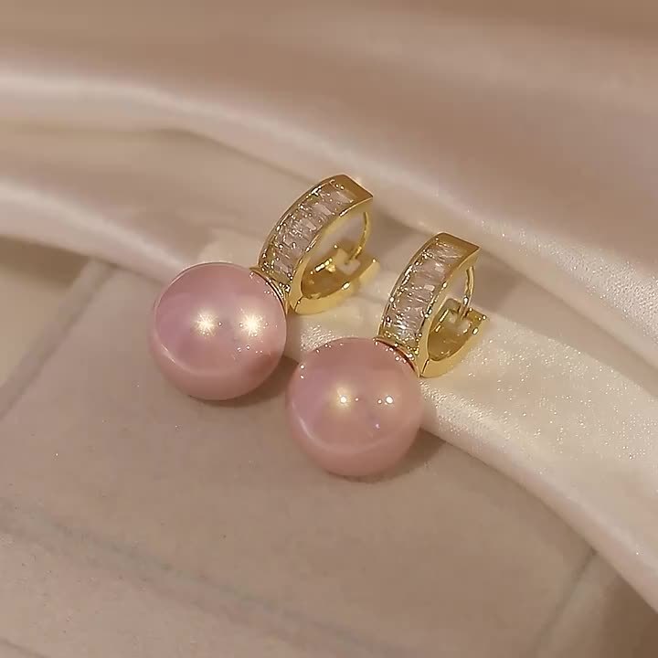 Copper Hoop Earrings with Pink Imitation Pearl Design, Elegant Simple Style for Women, Party Dating Jewelry
