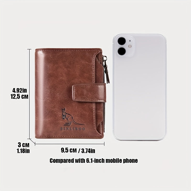 [RFID Wallet for Men] Luxury RFID Card Holder Wallet for Men, Featuring a Zipper Coin Purse And Made of Portable Faux Leather