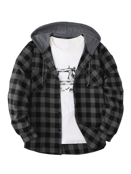 Men's Fashion Hooded Plaid Trendy Shirt Hooded Plaid Sweatshirt