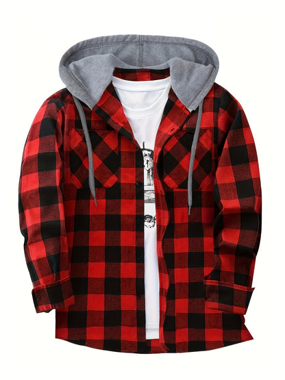 Men's Fashion Hooded Plaid Trendy Shirt Hooded Plaid Sweatshirt