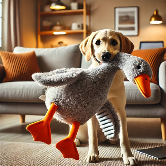 [Interactive Dog Toy] Durable Soft Plush Duck Dog Toy - 1pc Interactive Chew Toy with Orange Beak & Feet, Polyester, Ideal for Medium to Large Breeds, Perfect for Indoor Play & Energy Release, Cartoon Duck Design | Dog Toys