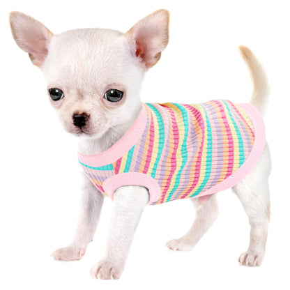 Pink Striped Soft Ribbed Paiaite Dog Vest - Easy Pullover Tank Top for Small to Extra Small Breeds - Hand Wash Only