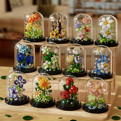 [Romantic Flower Blocks] Romantic DIY Flower Building Blocks Set - Desktop Ornament & Puzzle Toy, Perfect Birthday Gift Ramadan Mubarak