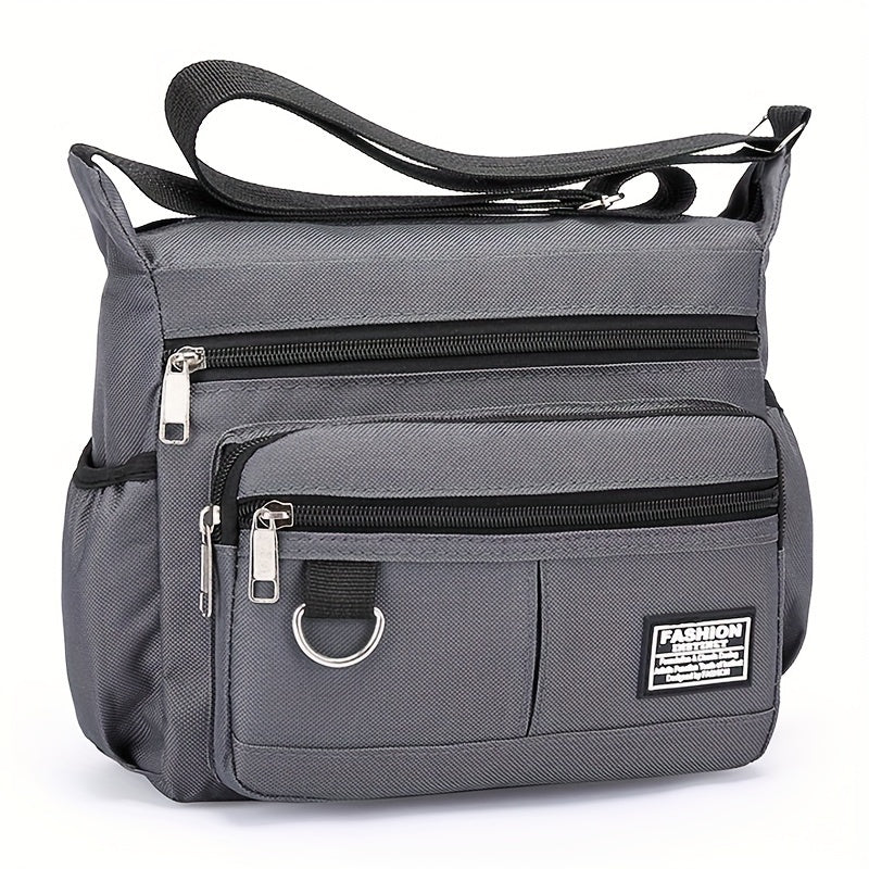 Large Capacity Nylon Crossbody Bag for Men - Adjustable Strap, Multi-Layer, Casual Gray Shoulder Bag with Sequin Detail - Ideal for Daily Commute & Travel, Travel Bag