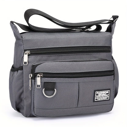 Large Capacity Nylon Crossbody Bag for Men - Adjustable Strap, Multi-Layer, Casual Gray Shoulder Bag with Sequin Detail - Ideal for Daily Commute & Travel, Travel Bag