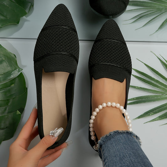 Pink Pointed Knit Flats, Women Shoes