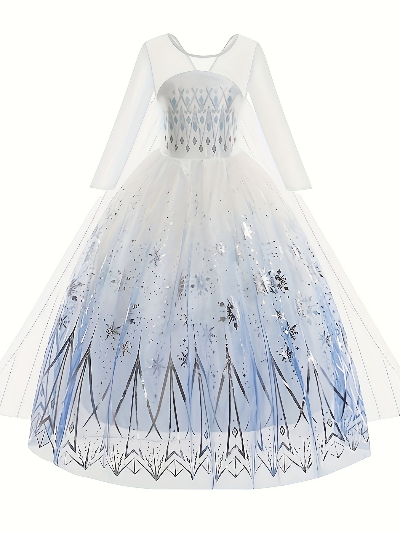 White Ice And Snow Dress for Girls, Themed Costume, White Princess Gown, Carnival Outfit, Floor-Length Cape Dress
