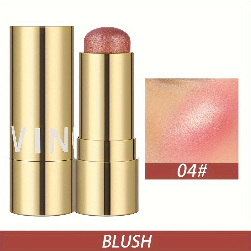 Multifunctional Highlighter Blush Stick - Brightening & Contouring Makeup Stick with Plant-Based Squalane, 3 Shades (Pink, Beige, Brown) for Cheeks, Lips, Eyes - Long-Lasting Shine, Easy Application, No Smudge, No Transfer, Beauty Enhancement, Sleek Metal
