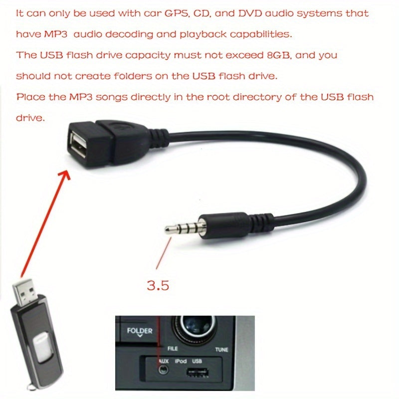 3.5Mm Audio Adapter Cable for Car, USB to AUX Audio Adapter for Vehicle Use, OTG Audio Cable, Not Suitable for Mobile Phones