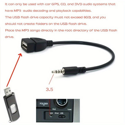 3.5Mm Audio Adapter Cable for Car, USB to AUX Audio Adapter for Vehicle Use, OTG Audio Cable, Not Suitable for Mobile Phones