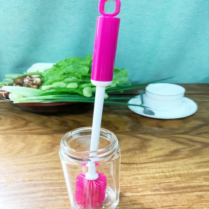 [Silicone Brush] 360-Degree Rotating Silicone Cup Brush | Multi-Purpose Cleaning Tool with Long Handle for Bottles, Cups, and Containers | Reusable Kitchen Tool with PC Handle, No Electricity Needed