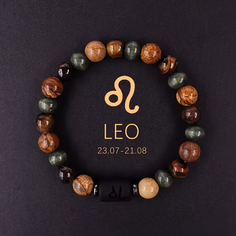 Natural Stone Beaded 12 Constellations Tiger Eye Stone Picture Bracelet, Durable 1pc Birthday Gift Valentines Day Gift