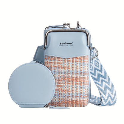 Baellerry Women'S Mini Crossbody Bag with Vibrant Yellow & Orange Zigzag Strap - Stylish Synthetic Shoulder Bag, Adjustable Strap, Zipper Closure, Perfect for Everyday Use, Casual Accessory | Zigzag Pattern Bag | Synthetic Bag, Baellerry