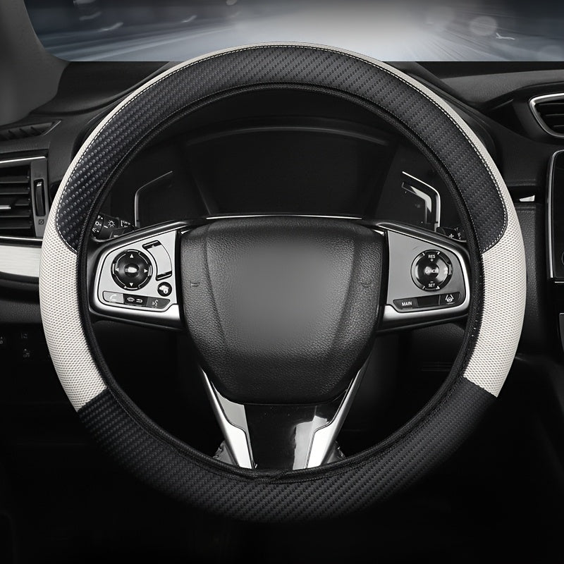 A Steering Wheel Cover Made of Mesh And Carbon Fiber Faux Leather, Suitable for Most Car Models, Without an Inner Ring, And Usable in All Seasons
