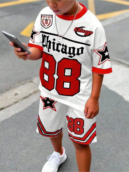 2pcs Short-sleeve Shirt and Shorts Set | Printed Sportswear, Breathable and Quick-drying, Suitable for Boys and Girls, Casual Style, Perfect for Outdoor, Street, and School Wear, Perfect for Outdoor