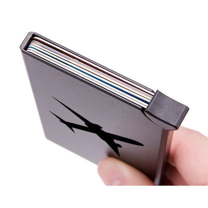1pc a Sleek Aluminum Business Card Holder Designed for Men, Featuring RFID Protection, a Pop-Up Wallet with a Stylish Airplane Design, And a Secure Aluminum Credit Card Case in Black