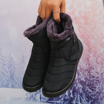 Women's Ankle Booties with Fuzzy Collar Stylish Winter Footwear Comfortable Slip - On Design Trendy Short Boots Perfect for Cold Weather Errands Shopping Weekend Walks and Casual Gatherings for Ladies, Women Shoes