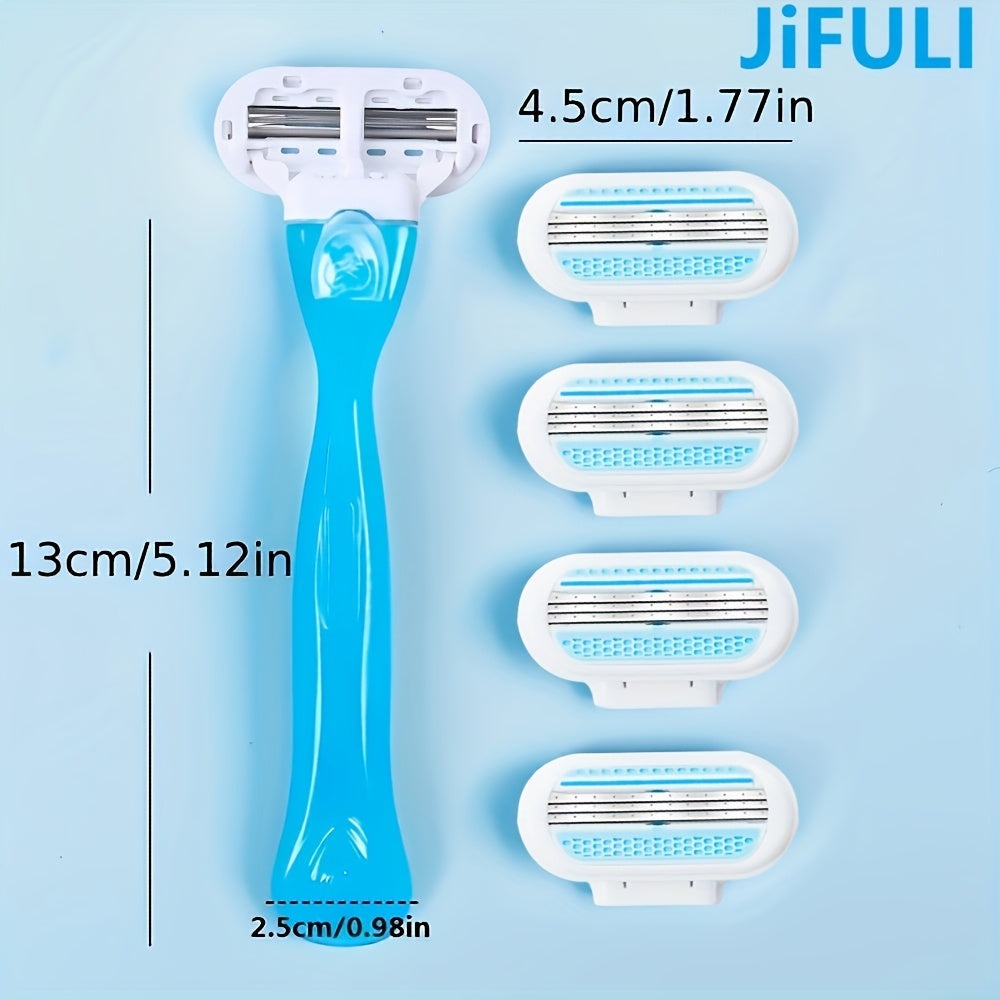 JIFULI Razors for women/Body Bikini Hair Remover/3-Layer Stainless Steel Blades/safety Hair Removal Razor Blades with Replaceable Heads/Manual Razor Smooth Shaving/Can be washed with water/Easy to Clean