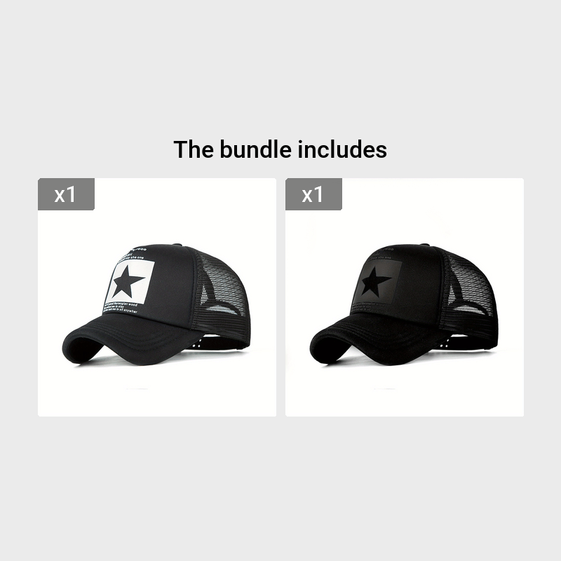 Men'S Black Mesh Baseball Cap with Star Logo - Breathable Six-Panel Design, Adjustable Fit, Casual Sporty Style for Outdoor Activities, Baseball Cap, Summer Headwear, Stylish Headgear, Durable Headwear, Mesh Fabric Cap, Streetwear Lovers, Lightweight Head