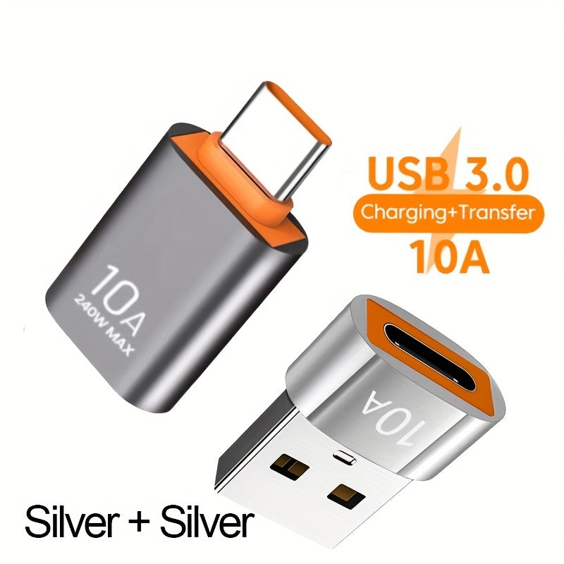Set Of 2pcs 10A OTG USB 3.0 To Type C Adapters, Including 1*Type C Female To A Male Charging Converter And 1*USB C Male To USB 3.0 Female OTG Adapter, Suitable For Xiaomi, Laptops, Apple Watch, Electronic Devices, AirPods, And Car Use