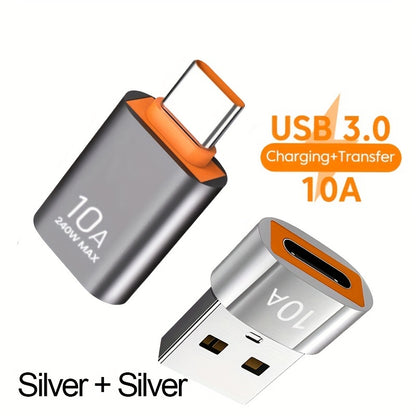 Set Of 2pcs 10A OTG USB 3.0 To Type C Adapters, Including 1*Type C Female To A Male Charging Converter And 1*USB C Male To USB 3.0 Female OTG Adapter, Suitable For Xiaomi, Laptops, Apple Watch, Electronic Devices, AirPods, And Car Use