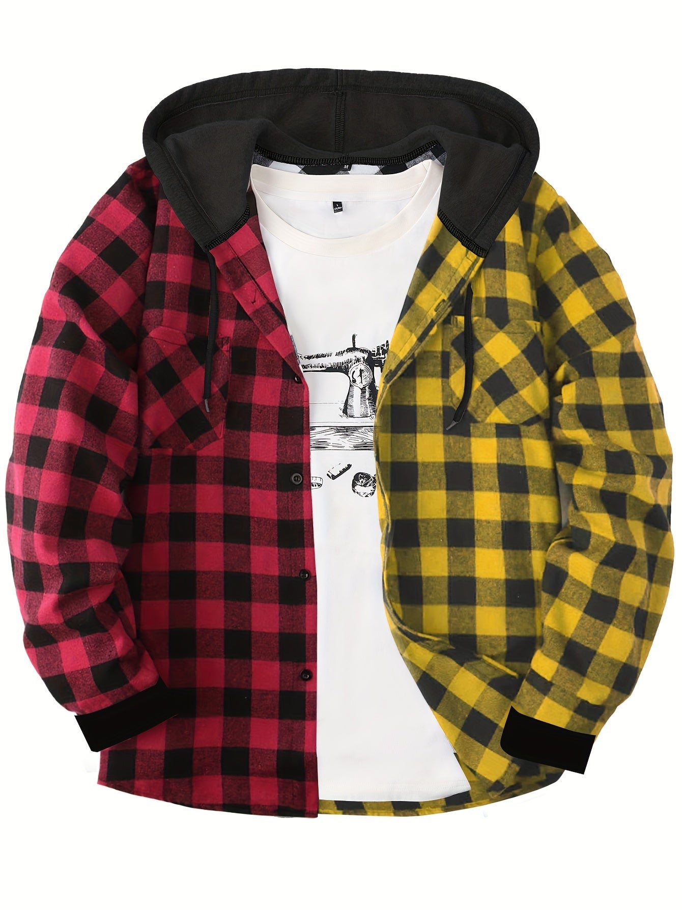 Men's Fashion Hooded Plaid Trendy Shirt Hooded Plaid Sweatshirt