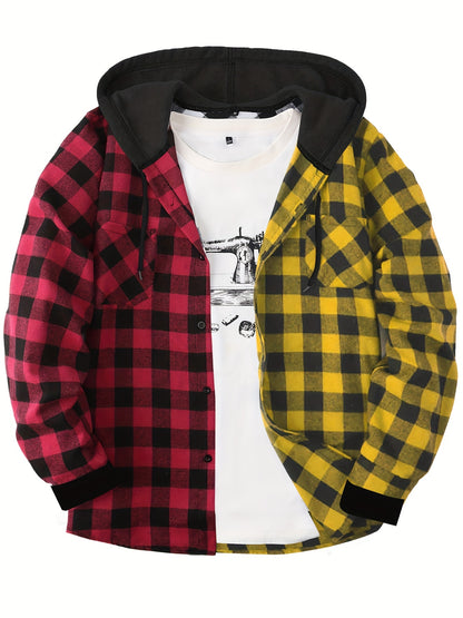 Men's Fashion Hooded Plaid Trendy Shirt Hooded Plaid Sweatshirt