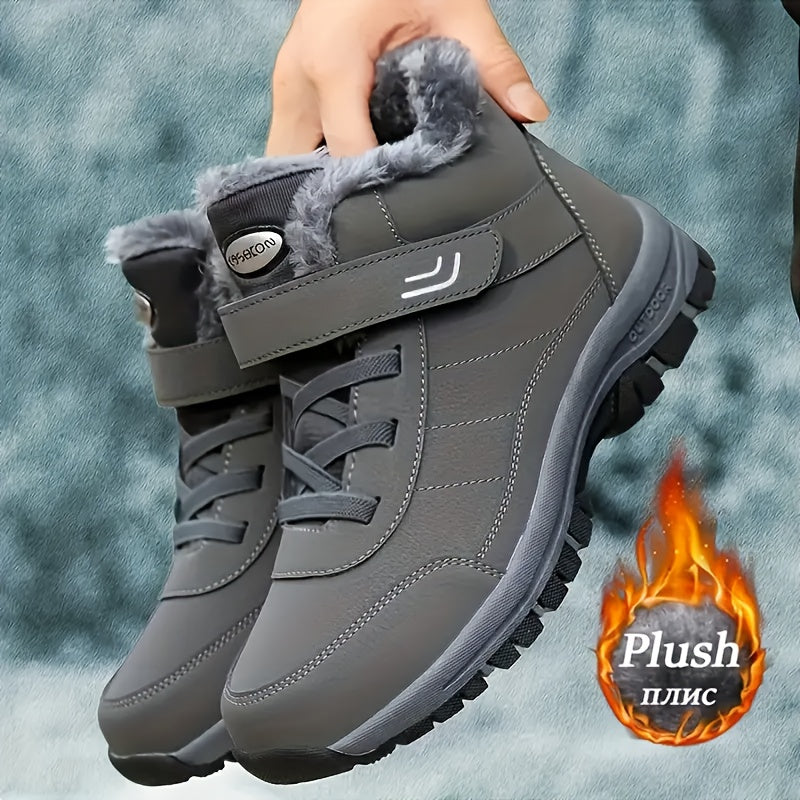 Unisex Heavy-Duty Winter Snow Boots, Thickened Short Boots with PU Upper and Rubber Sole, Striped Anti-Slip Design, Hiking, Mountaineering, and Ice Climbing Shoes, Warm Cold-Weather Footwear, Neutral Sizes Available