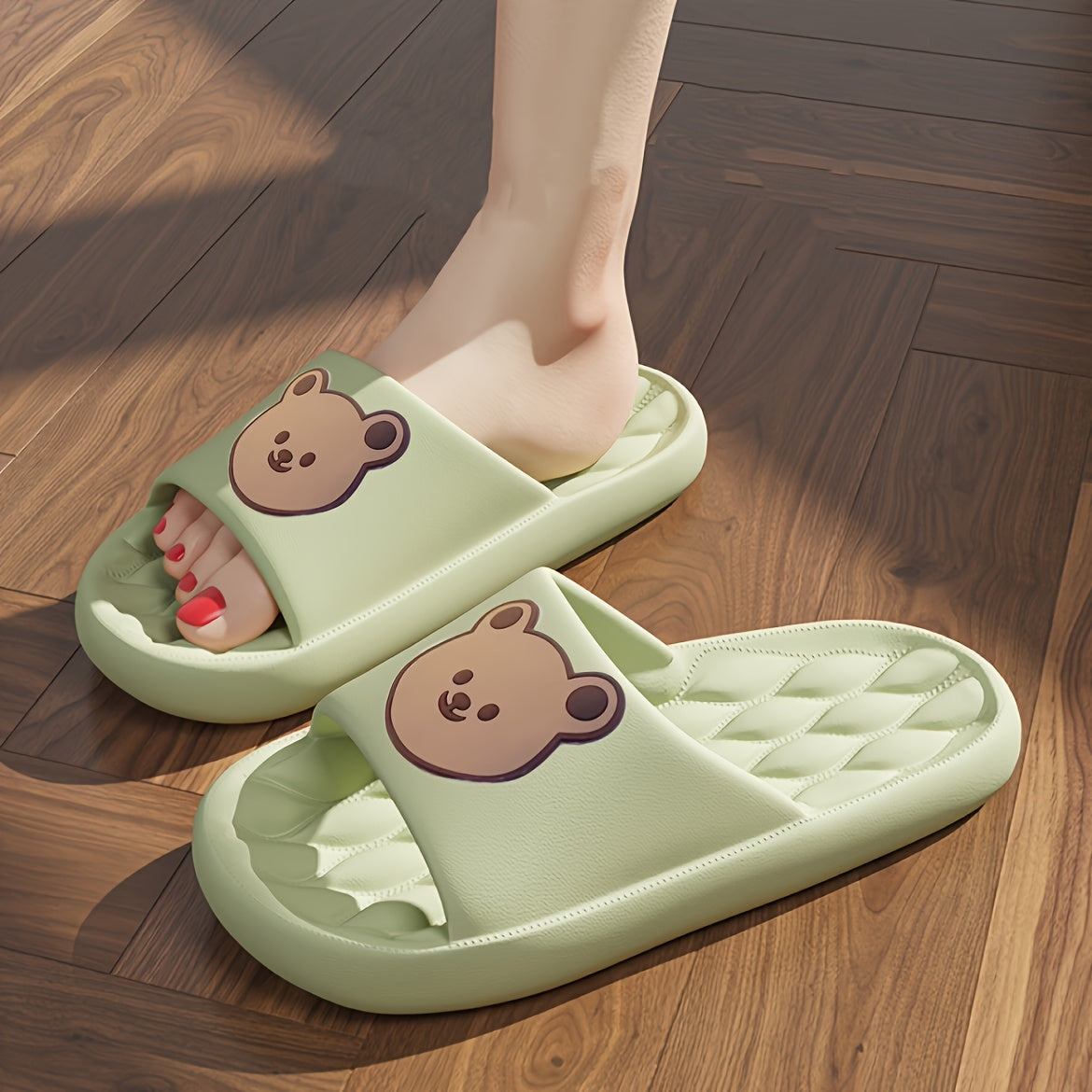 Women'S Soft Sole Little Bear Design Slides: Comfort And Quick Drying for Home Showering in Solid Colors, Women Shoes