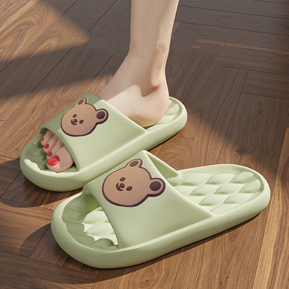 Women'S Soft Sole Little Bear Design Slides: Comfort And Quick Drying for Home Showering in Solid Colors, Women Shoes