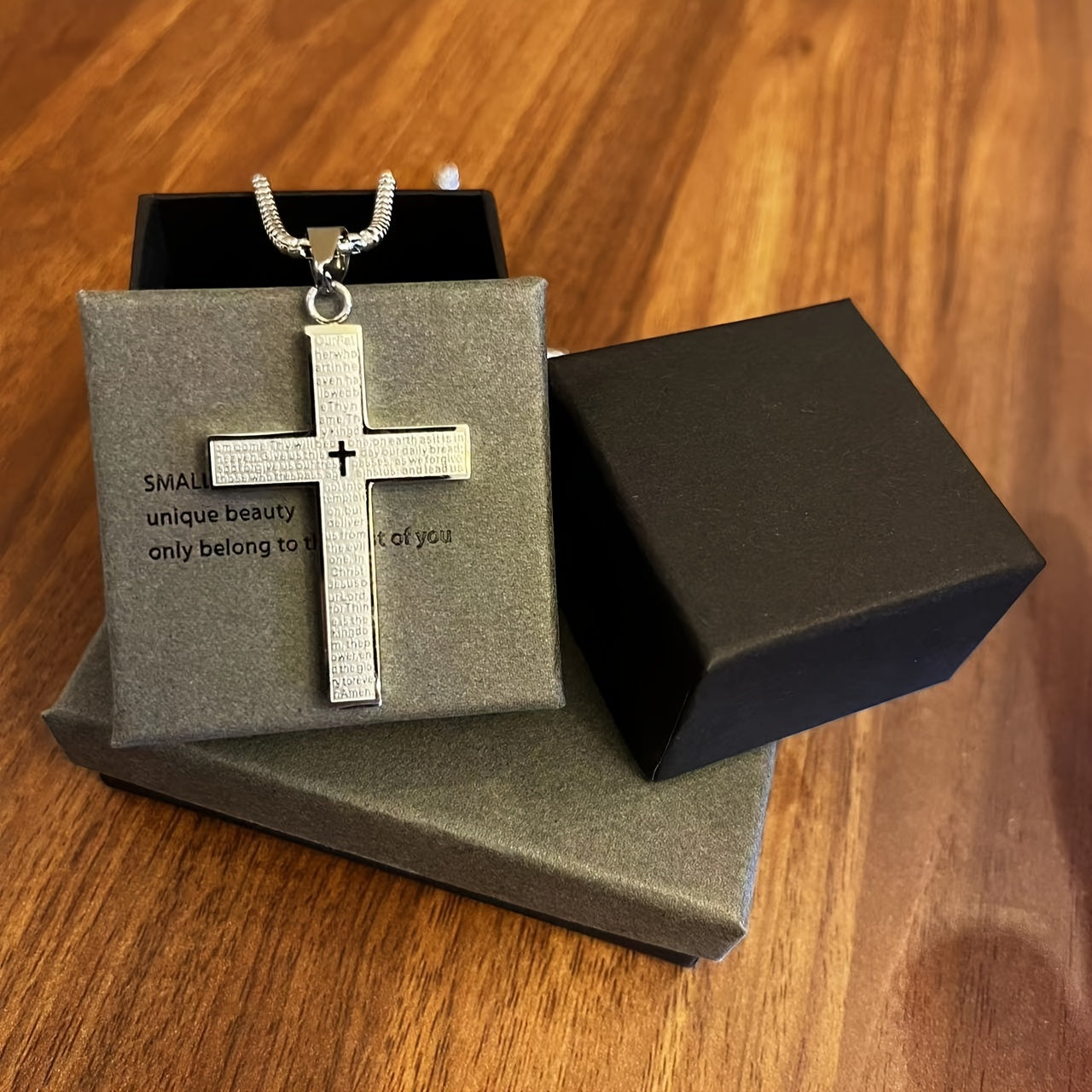 1pc 304 304 Stainless Steel Hypoallergenic Cross Pendant Necklace | 18K Gold Plated, Multi-Color Engraved, Includes Box, Unisex, Ideal for Daily Wear and Gift-Giving Occasions