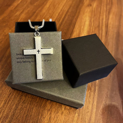 1pc 304 304 Stainless Steel Hypoallergenic Cross Pendant Necklace | 18K Gold Plated, Multi-Color Engraved, Includes Box, Unisex, Ideal for Daily Wear and Gift-Giving Occasions