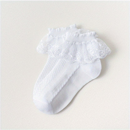 [Mesh Princess Socks] Pair of Youngsters's Lace Socks | Girls' Mesh Princess Short Socks for Spring/Autumn/Summer, White Dance Socks