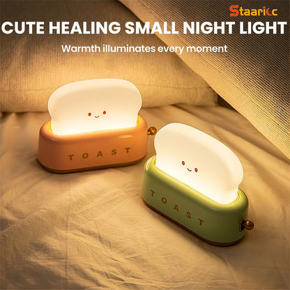 Staaricc USB Rechargeable Cute Toaster Shape LED Table Lamp, Heartwarming Decorative Table Lamp Toast Bread LED Night Light Creative Design Bread Night Light Suitable for Family Use Perfect Birthday Christmas Gift(Green/Orange/Pink)