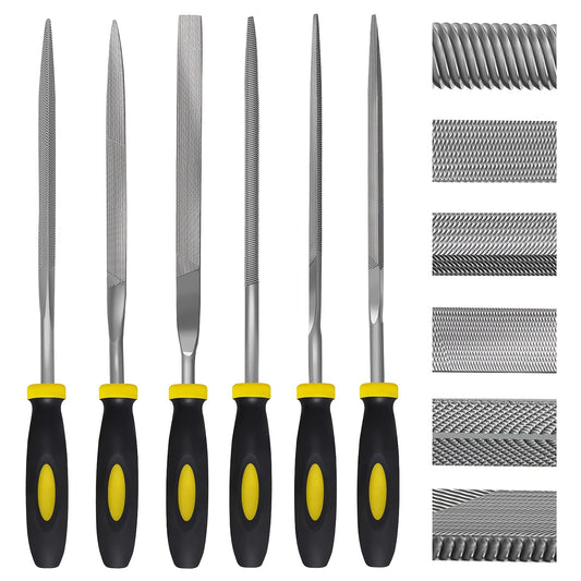 [Needle File Set] Set Of 6, Needle File Kit, High Temperature Quenching File With Rubber Handle, 6 Shapes