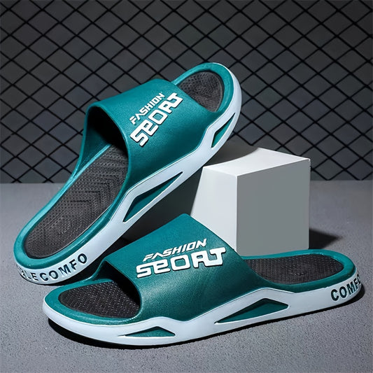 Men's "SPORT" Graphic Flip-Flops- Non-Slip EVA Material, Comfortable Round Toe Design, Durable All-Season Footwear for Indoor/Outdoor Use, Beach, Hiking& Daily Wear, Casual Style with Blue& White Color Scheme, Beach Footwear| Sporty Flipflops