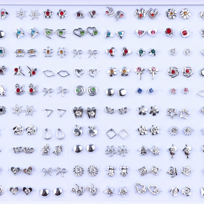 36 Pairs/Bag of Stylish Rhinestone Geometric Small Stud Earrings for Women, Featuring a Trendy Mini Flower And Heart Mixed Design, Perfect As Party Gifts