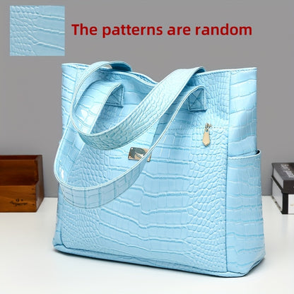 [Versatile Fashion Handbag] Stylish Crocodile Pattern Handbag | Large Capacity, Multi-Pocket, PU Material, Zipper Closure, Available in Multiple Colors (Red, White, Blue, Black, Brown, Pink, Orange, Green, Purple)