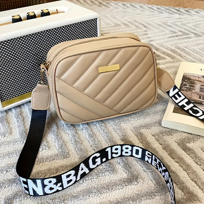 Quilted Square Crossbody Bag, a Classic Metal Zipper Wallet, Women'S Faux Leather Shoulder Bag, Roll Bar Camera Bag, Mobile Phone Pouch